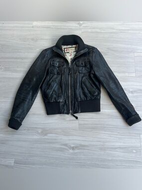 Miss Top Gun Leather Bomber Jacket Vintage Size Medium Black